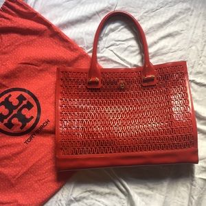 Tory Burch red patent large Georgiana tote